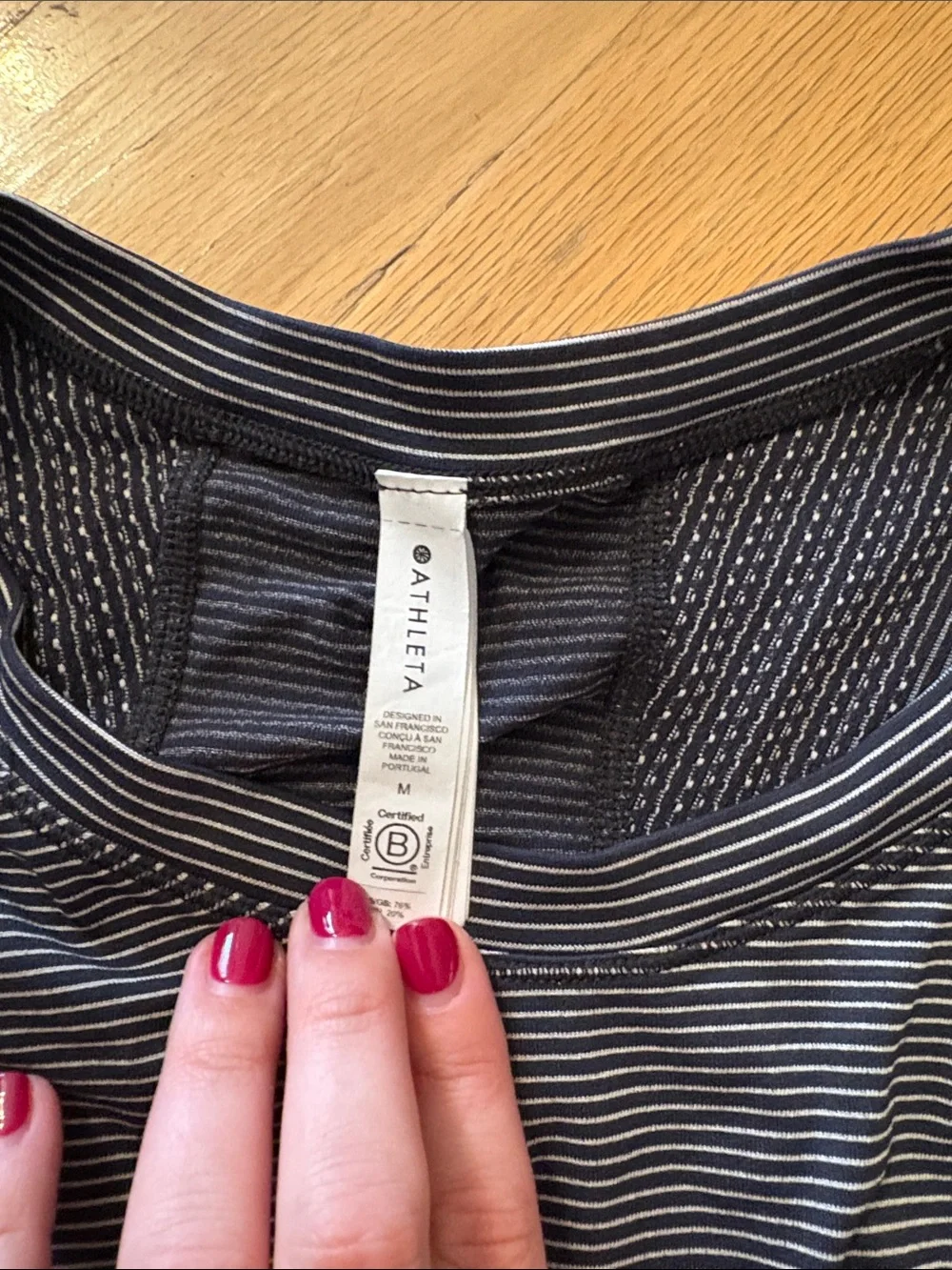 Athleta Navy and White Striped Performance Tee - Picture 2 of 5